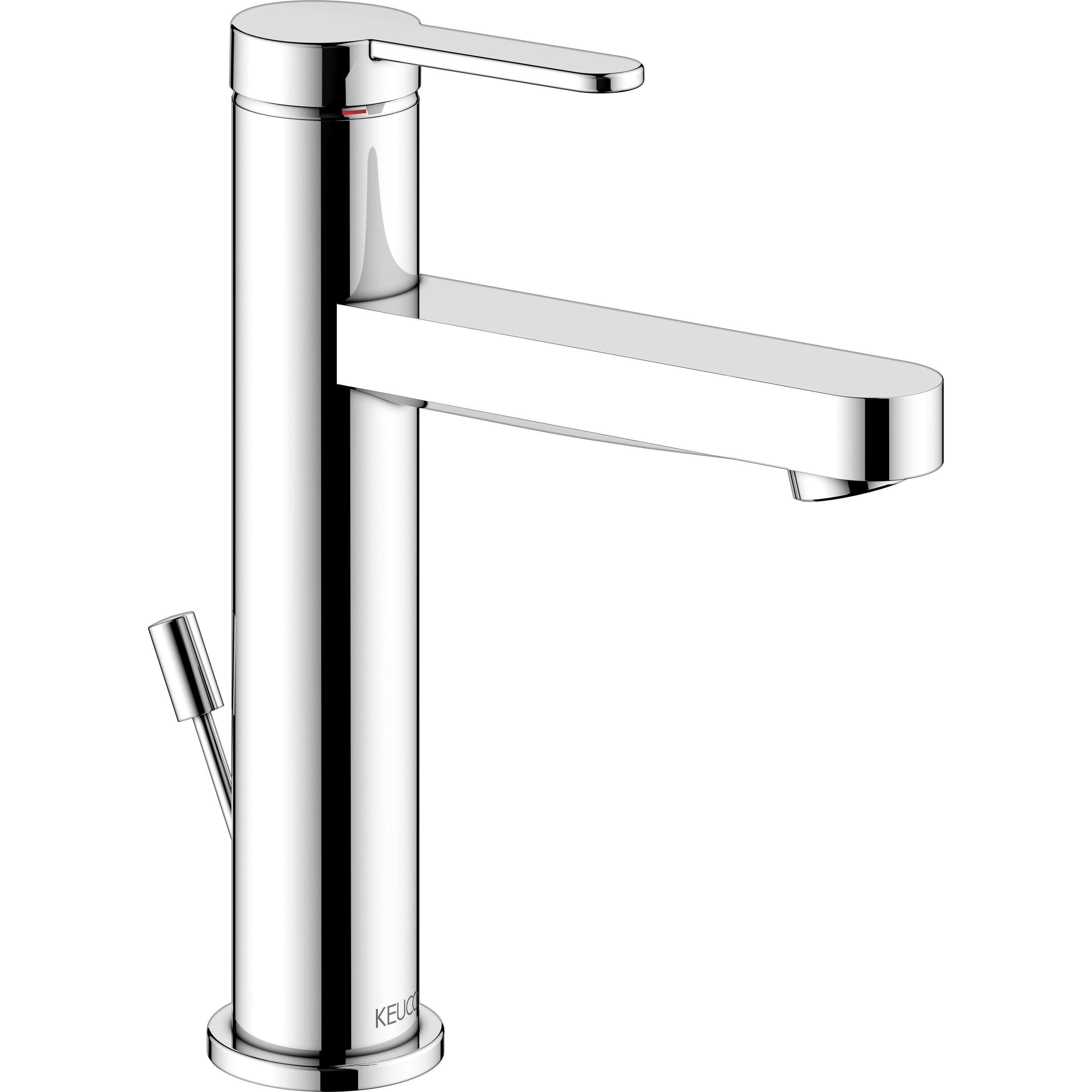 Keuco, Badarmatur, IXMO Flat Einhebel-Waschtischmischer 130, mit Zugstangen-Ablaufgarnitur, Ausladung 124mm