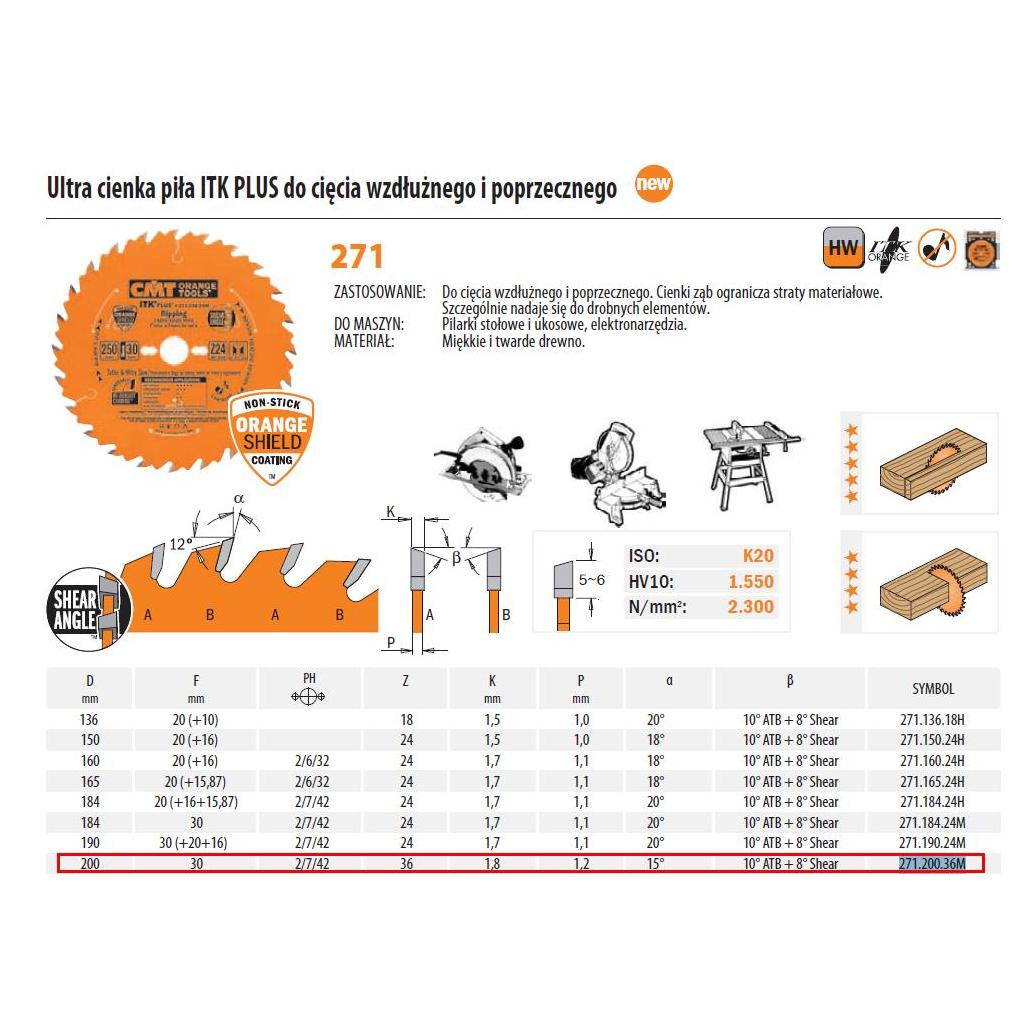 CMT 271.200.36M Ultradünnes Kappsägeblatt mit Schnittbegrenzung 200 x 30 x 36T (35634199)