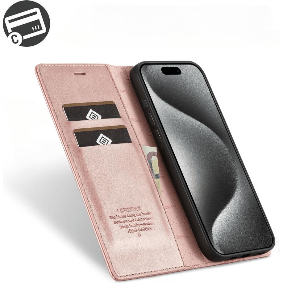 Thumbnail - LC.Imeeke iPhone 16 Pro - Flip Case Vintage (Apple iPhone 16 Pro), Smartphone Hülle, Rosa