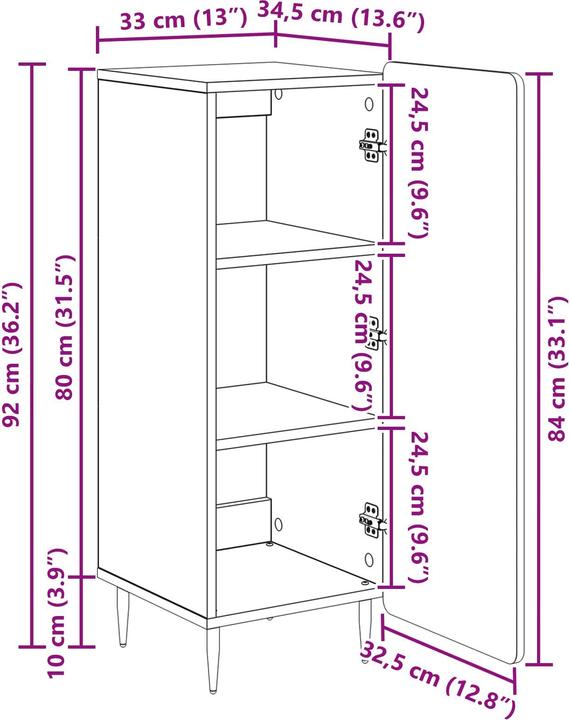 Image du produit vidaXL Sideboard-Aufbewahrung (33 x 34.50 x 92 cm)
