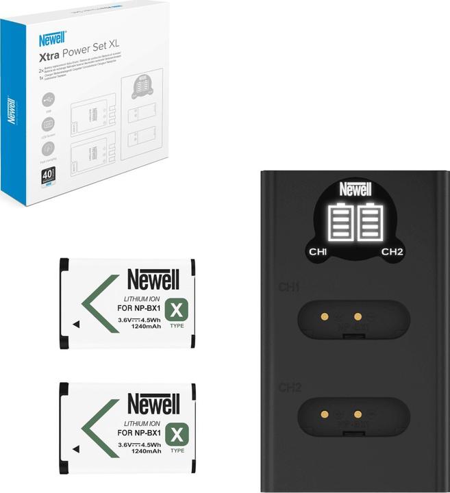 Produktbild Newell Set aus DL-USB-C Zweikanal-Ladegerät und zwei NP-BX1-Akkus für Sony (Kamera Akku Ladegerät)