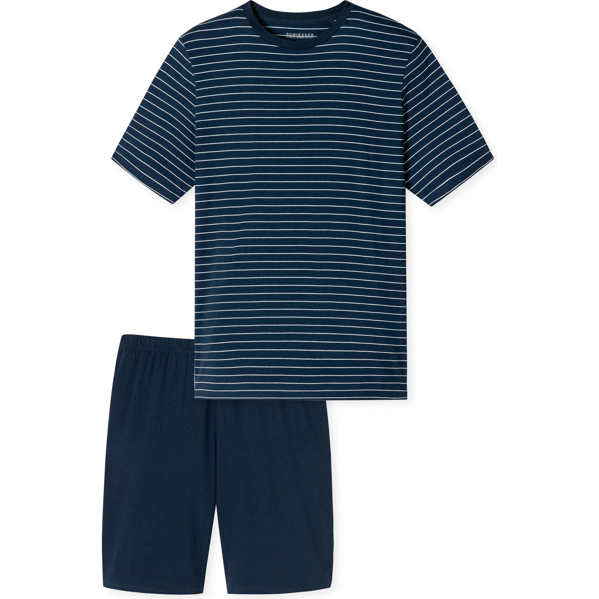 Schiesser, Herren, Pyjama, Schlafanzug kurz, Blau, (4XL)