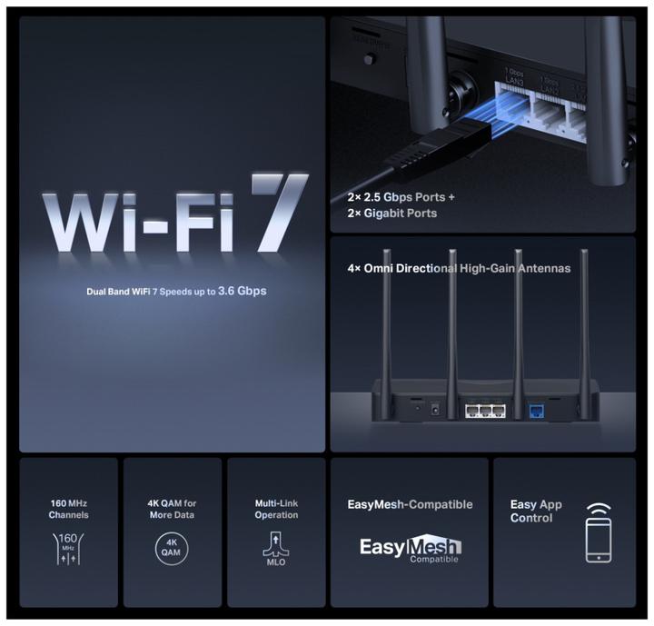 Immagine prodotto Mercusys Router BE3600 Dual-Band Wi-Fi 7 | MR27BE | 802.11be | 2880 Mbit/s | Porte Ethernet LAN (RJ-45) 3 | M