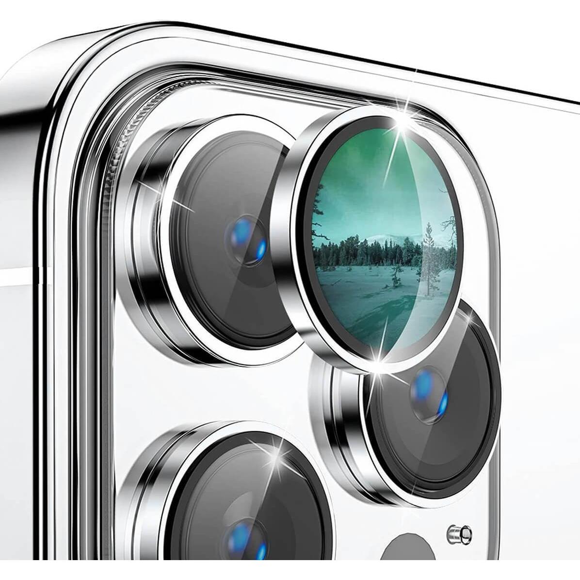 Enkay iPhone 15 Pro / 15 Pro Max - Kamera Linsen Panzerglas silber (3 Stück, Apple iPhone 15 Pro, Apple iPhone 15 Pro Ma...