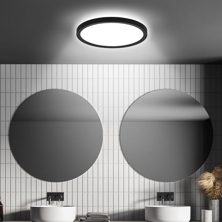 Produktbild Briloner Ultraflaches LED Panel mit Backlight effekt + Microwave, IP44, schwarz (1900 lm)