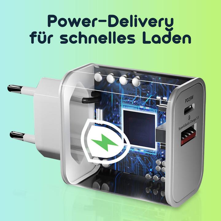 Image du produit Ideoon Dual 25Watt USB Ladegerät, 1x USB-C und USB-A, PD- & QC-Netzteil, weiss (25 W, 2 ports)