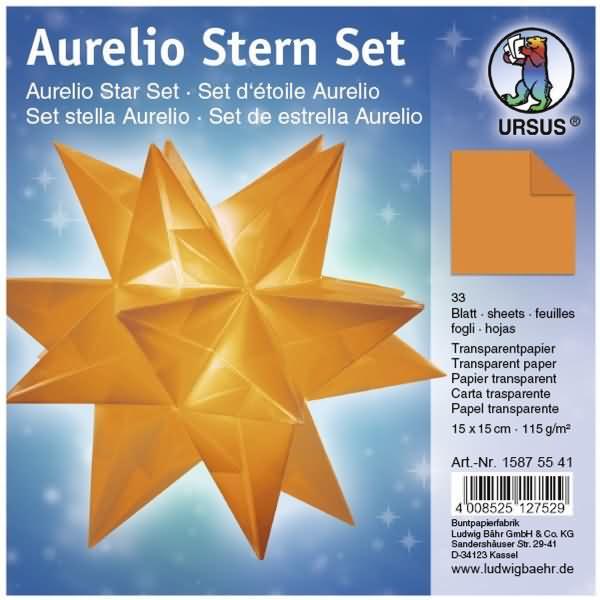 Ursus, Bastelpapier, Faltblätter Aurelio Stern Transparentpapier 115g/qm 15x15cm 33 Blatt orange (115 g/m², 1 x)