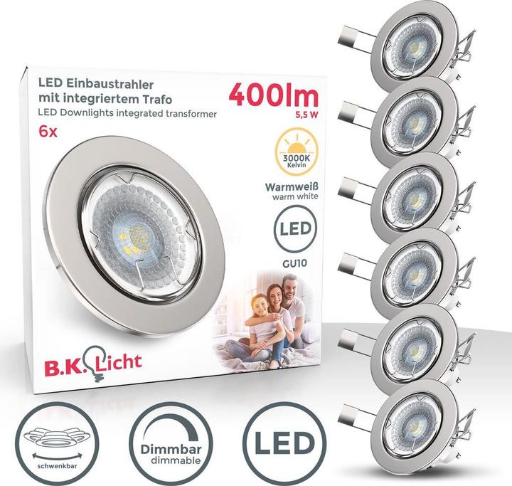 Immagine prodotto B.K.Licht Set di luci da incasso a LED, nichel opaco, 6xLED/GU10/5,5W (400 lm, GU10)