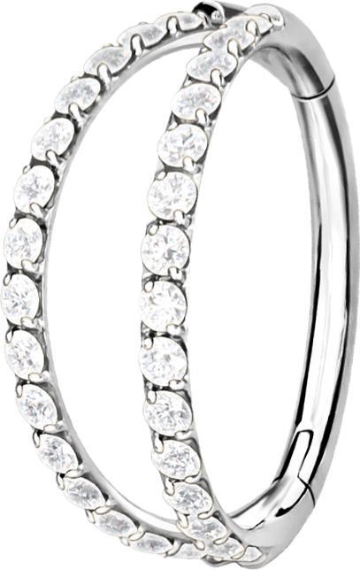 Produktbild Star Piercing Micro Segmentring klappbar silber zwei Ringe mit Kristallen (ohne Messing, Titan G23)