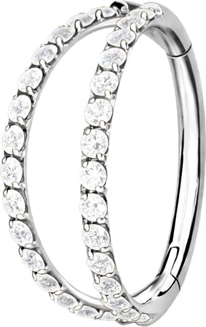 Actual product image Star Piercing Micro Segmentring klappbar silber zwei Ringe mit Kristallen (without brass, Titanium G23)