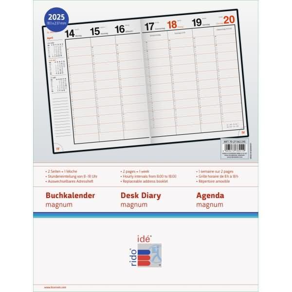 Productafbeelding rido/idé 7027042295 Boekenkalender model magnum (2025)| 2 pagina's = 1 week| 183 × 240 mm| 144 se (Hardcover, Duits)