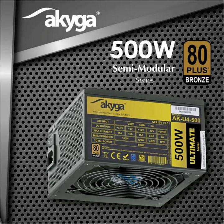 Immagine prodotto Akyga Alimentatore Ultimate ATX 500W AK-U4-500 80 PLUS Bronze PCI-E PFC (500 W)