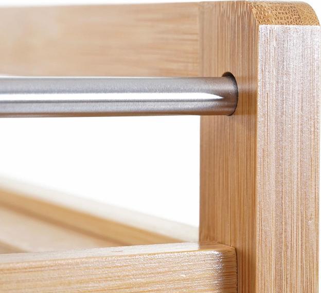 Actual product image Swisshandel24 Trolley, rolling shelf All-purpose trolley, 3 levels with 2x storage basket Bamboo brown