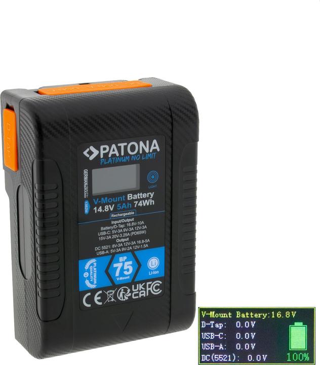 Actual product image Patona Platinum V-Mount BP-75W (Camera battery)