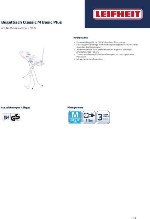 Productafbeelding Leifheit Klassiek M Basic Plus (120 x 38 cm)