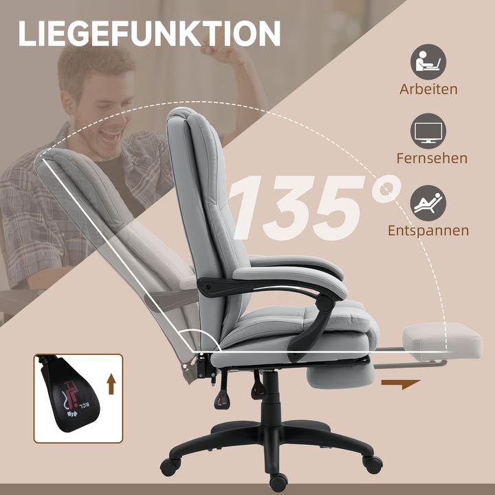 Produktbild Vinsetto Bürostuhl mit Massagefunktion Kunstleder, Schaumstoff Hellgrau (46 - 54 cm)