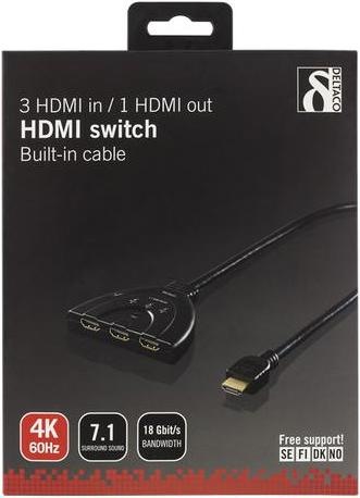 Produktbild Deltaco hdmi switch 3 inputs to 1 output 4k in 60hz 7.1 black