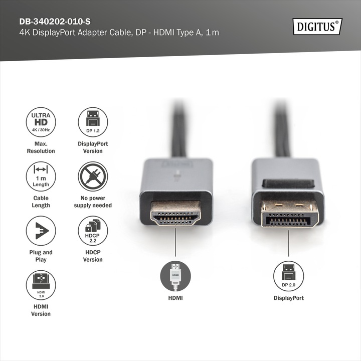 Produktbild Digitus DisplayPort — HDMI (Typ A) (1 m, HDMI)
