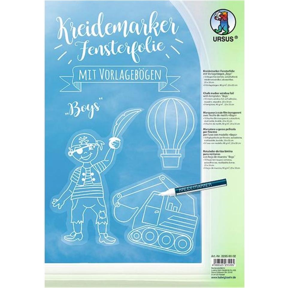 Ursus, Fensterfolie, Fensterfolie Kreidemarker Boys 23 x 33 cm, 10 Stück, Weiss (23 x 33 cm)