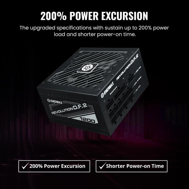 Image du produit Enermax REVOLUTION D.F. 2 1200W Compact Gaming Streaming ATX PSU 80Plus Gold Semi-Modular Semi-Fanle (1200 W)
