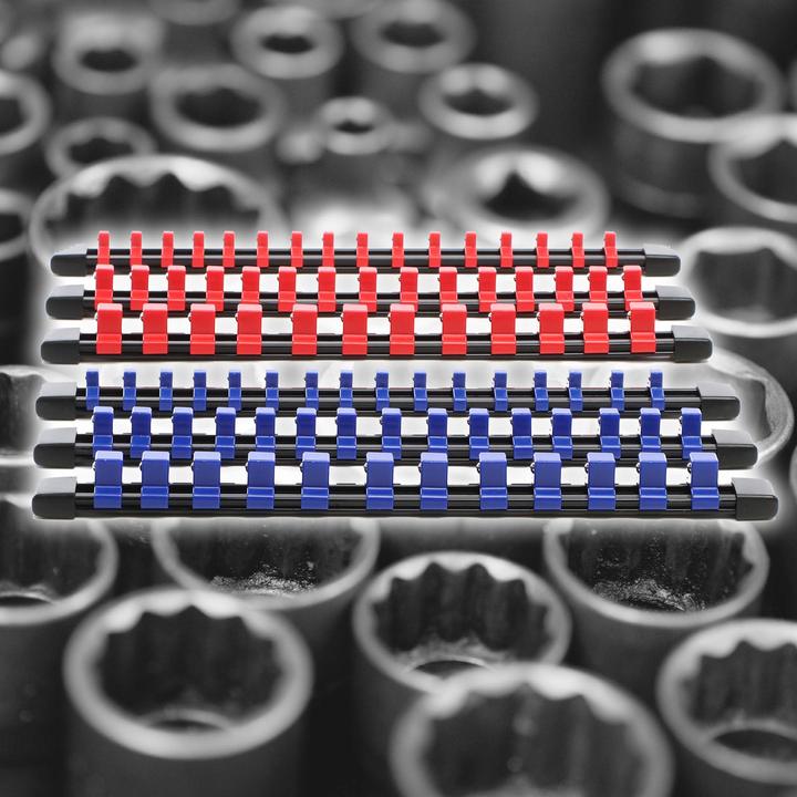 Produktbild XPOtool Steckschlüssel Organizer 6 Stk. Halterung 1/2" 1/4" 3/8" Aufsteckschiene (10 mm)