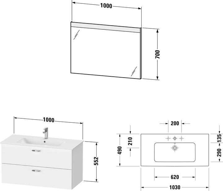 Produktbild Duravit Badmöbel-Set XBASE 1030mm, mit Spiegel GOOD weiss hochglanz