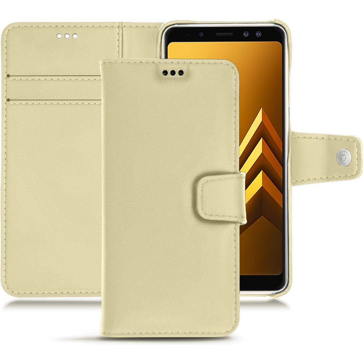 Noreve Lederschutzhülle Wallet (Samsung Galaxy A8 (2018)), Smartphone Hülle, Beige