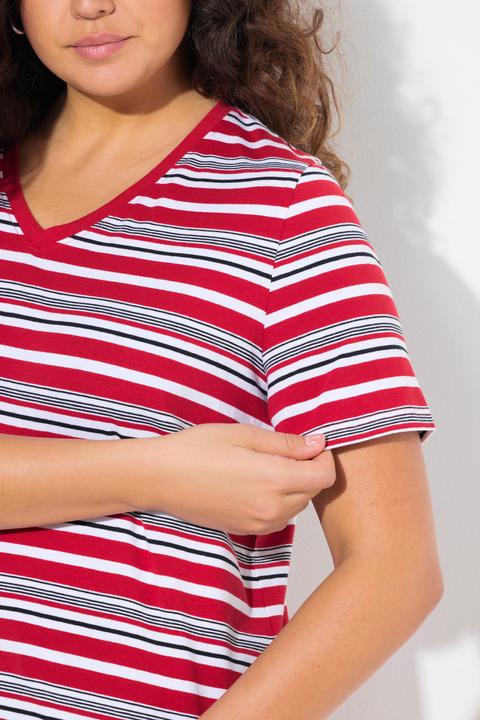 Actual product image Ulla Popken Colorful Striped Short Sleeve V-Neck Tee (56)