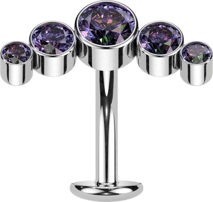 Immagine prodotto Star Piercing Threadless Labret-Stab Banane silber fünf Kristalle dunkel multicolor (senza ottone, Titanio)