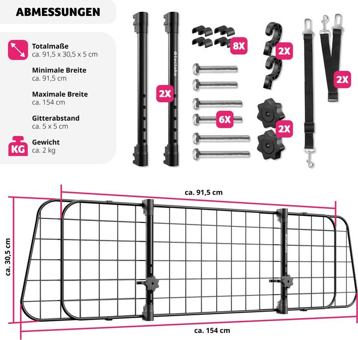 Produktbild tectake Hundeschutzgitter Balu, breitenverstellbar, 2 Anschnallgurte (Hund, Faltbar)