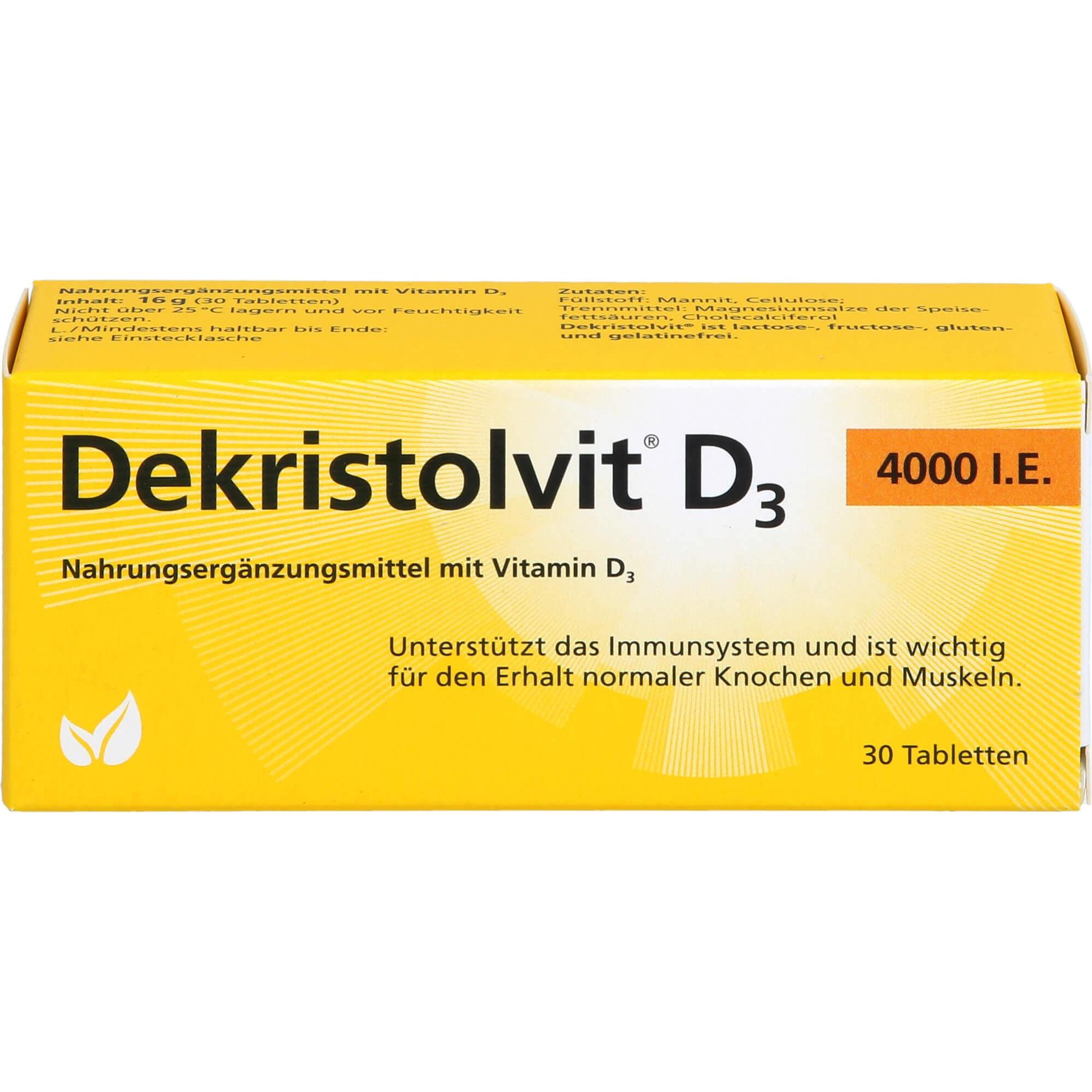 Dekristolvit, Vitamine + Nahrungsergänzung, D3 4000 I.E. Tabletten, 30 St. Tabletten (30 Stück, Tabletten)