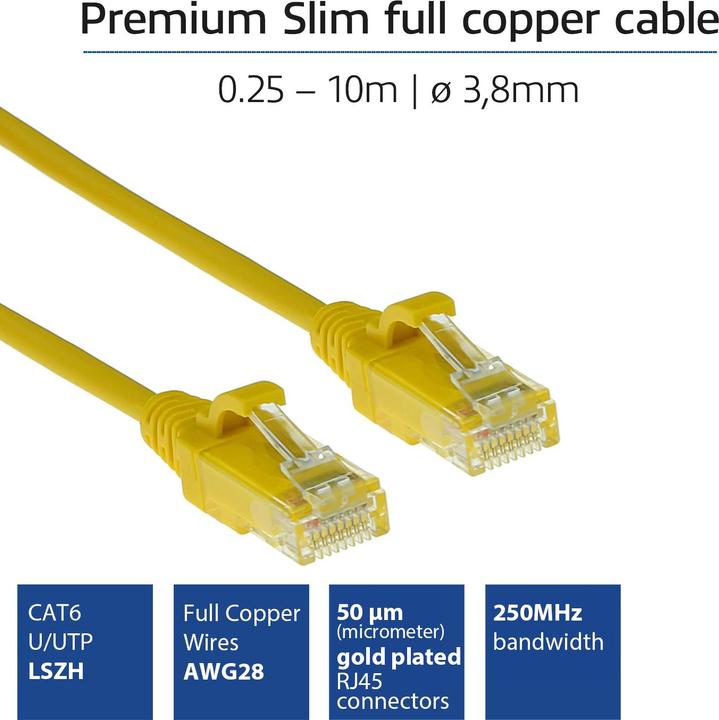 Actual product image Yellow 1.5 meter LSZH U/UTP CAT6 datacenter slimline patch cable snagless with RJ45 connectors (U/UTP, CAT6, 1.50 m)