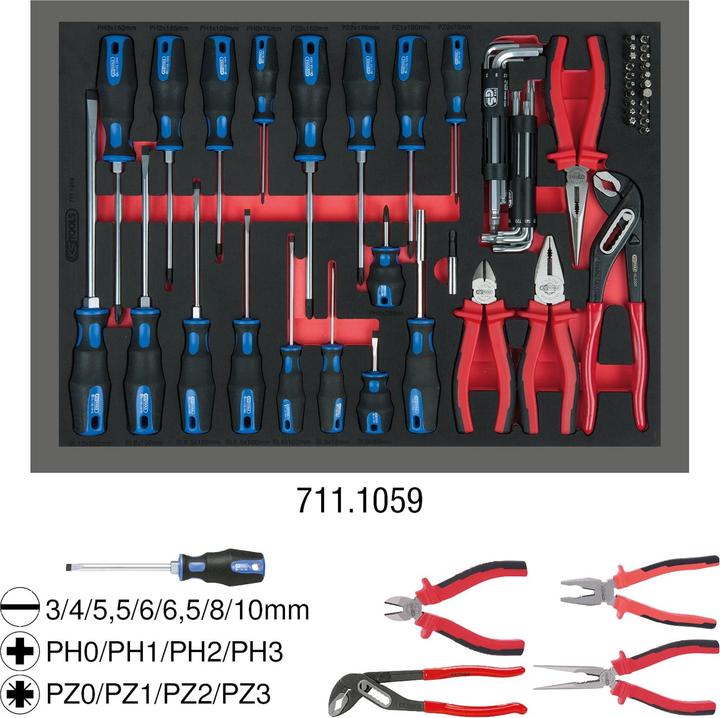 Actual product image KS Tools Pliers and screwdriver set, 59 pieces, insert whole thrust surface