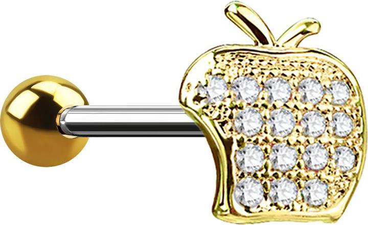 Produktbild Star Piercing Micro Barbell 14k vergoldet Apfel mit Kristall (Messing, Chirurgenstahl 316L)