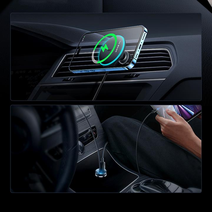 Productafbeelding Baseus Magnetische autotelefoonhouder CW01 aan ventilatierooster met autolader USB-C, 15W + 25W (zwart)