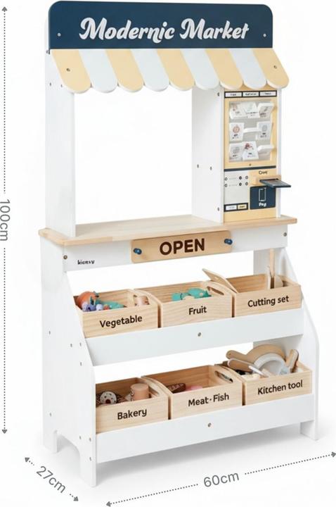 Image du produit Hermex Holz-Kaufladen mit Zubehör Kinder Marktstand Kaufmannsladen