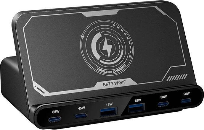 BlitzWolf BW-S27 160W, 2xUSB-A, 4xUSB-C, 15W wireless charger (black) (160 W, 6 ports)