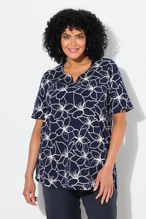 Produktbild Ulla Popken T-Shirt, Blüten, A-Linie, Tunika-Ausschnitt, Halbarm (60)