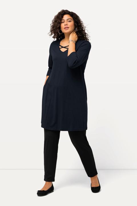 Produktbild Ulla Popken Longshirt, Zierbänder, A-Linie, V-Ausschnitt, 3/4-Arm (46, 48)