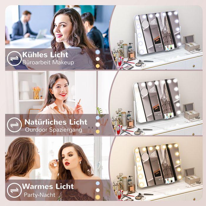 Actual product image Swisshandel24 LED-Kosmetikspiegel, 3 Lichtmodi, dimmbar, Touchsteuerung, USB, 62,5 x 49,5cm, Weiss