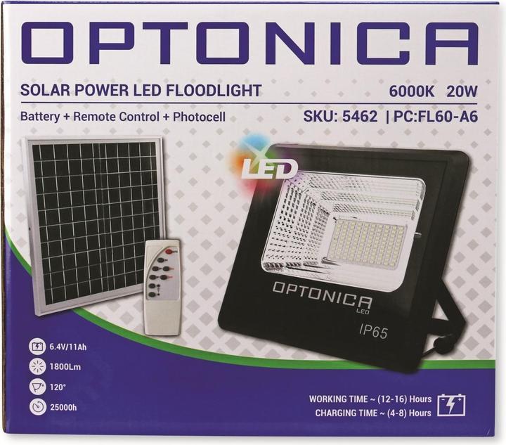 Produktbild Optonica OPT FL5462 - LED-Solarleuchte, Strahler, 20 W, 1200 lm, 6000K (1800 lm, IP65)