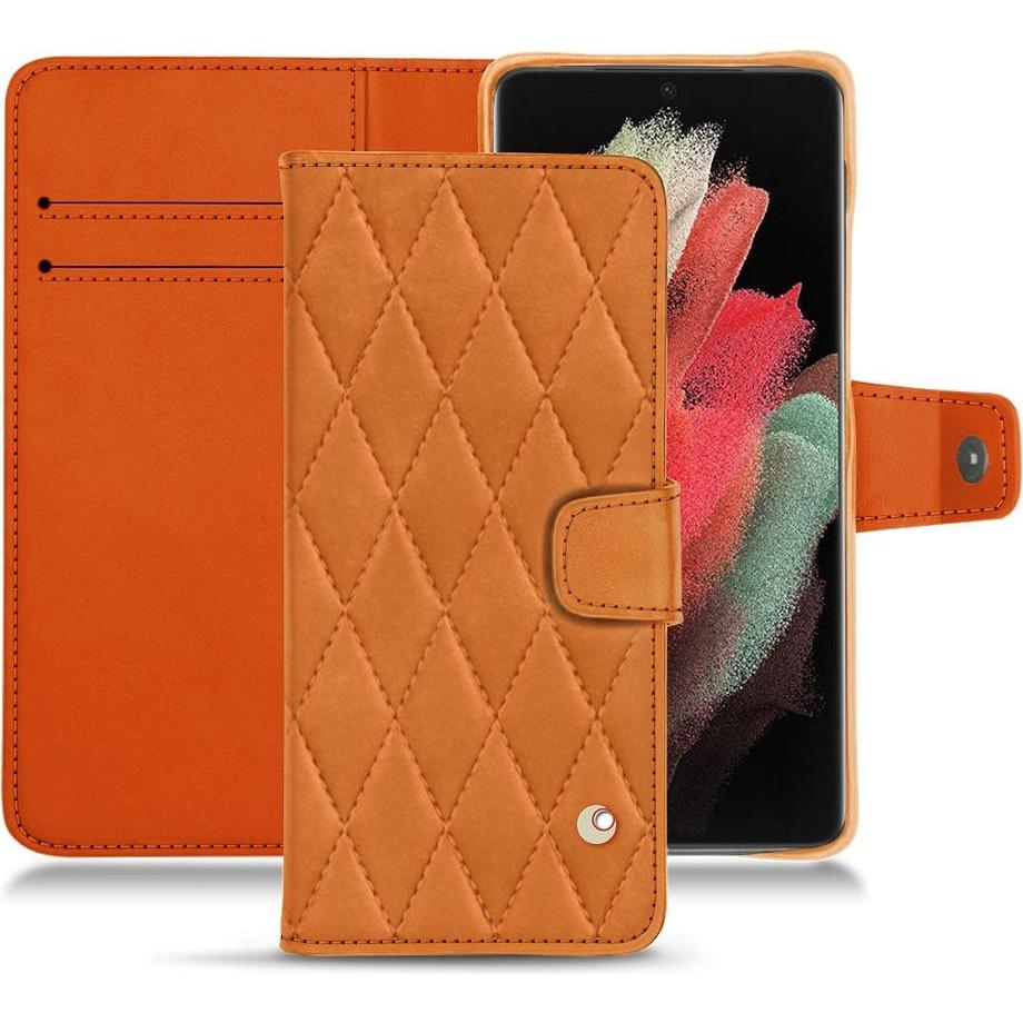 Noreve Lederschutzhülle Wallet (Samsung Galaxy S21 Ultra), Smartphone Hülle, Orange