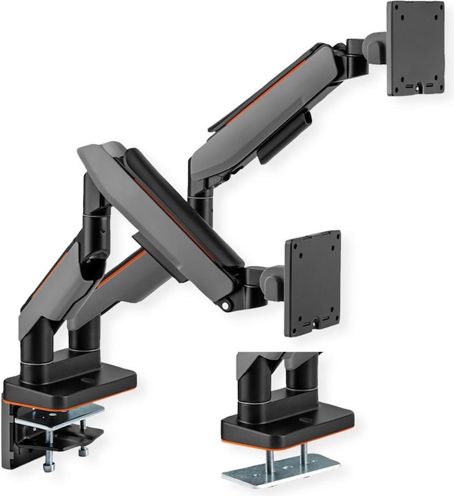 Produktbild Roline LCD-Doppelarm, Tischmontage, Gasfeder, je 5 Gelenke, max. 20 kg (Tisch, 35")