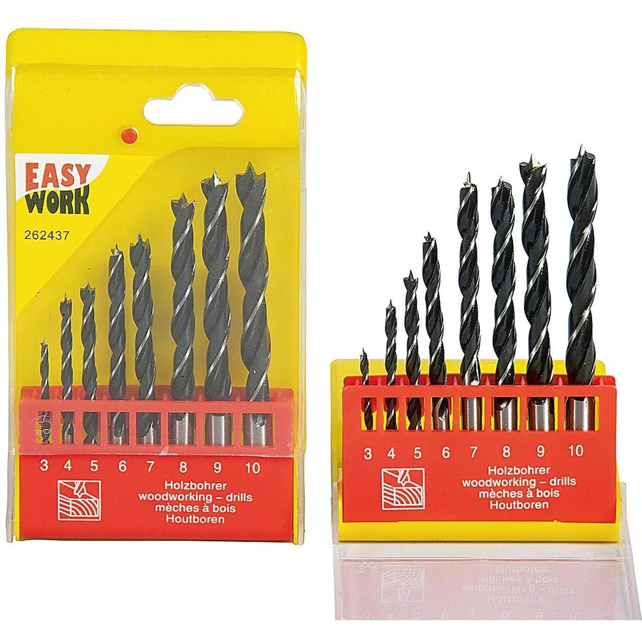 6x Easy Work, Bohrereinsatz, Holzbohrersatz 3 - 10 mm (3 mm, 4 mm, 5 mm, 6 mm, 7 mm, 8 mm, 9 mm, 10 mm)