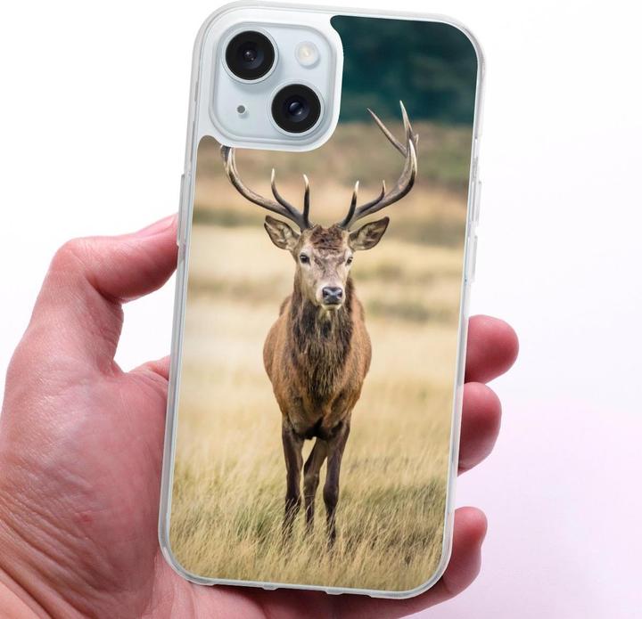 Produktbild DeinDesign Silikon Hülle für Apple iPhone 15 Handyhülle Case Smartphone Schutzhülle Hirsch Wald Wiese (Apple iPhone 15)
