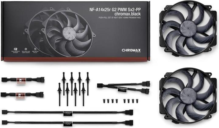 Produktbild Noctua NF-A14x25r G2 PWM Sx2-PP chromax.black Gehuselfter 140 mm (140 mm, 2 x)