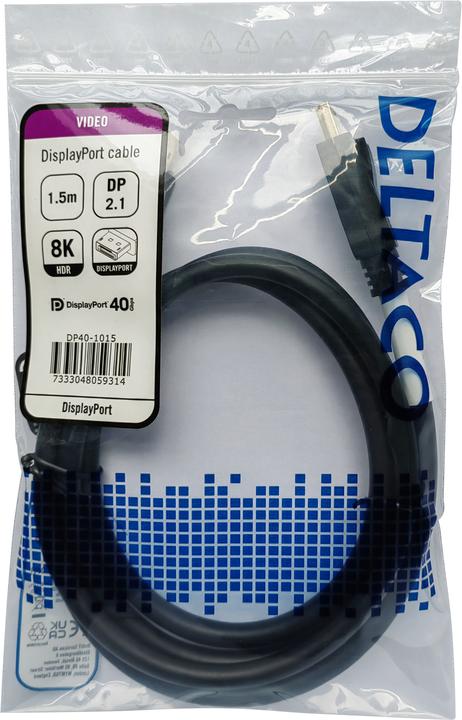 Produktbild Deltaco DisplayPort kabelis, DP 2.1, DP40, / DP40-1015 (1.50 m, DisplayPort, 2.1)