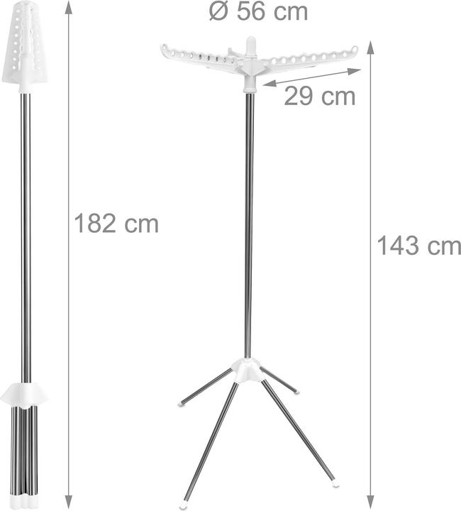 Produktbild Relaxdays - Bügelwäscheständer für 27 Kleiderbügel, Silber/Weiss, 143 x 56 cm