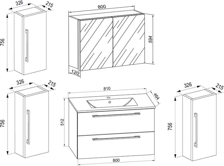 Actual product image VCM 5-piece wash place washbasin Badinos 2 drawers mirror cabinet