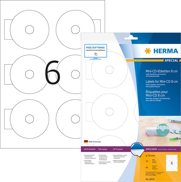 Actual product image HERMA Mini CD labels A4